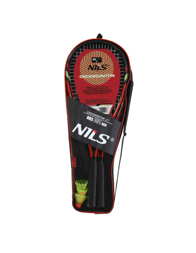Комплект Crossminton от 2 ракети + пружинни топки + защитен калъф, червен Nils