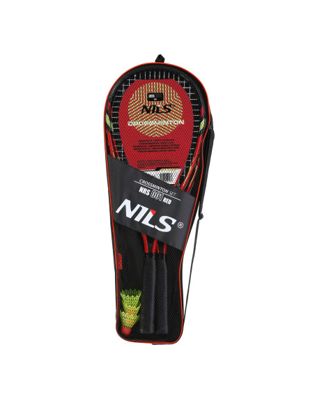 Комплект Crossminton от 2 ракети + пружинни топки + защитен калъф, червен Nils