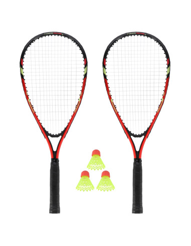 Комплект Crossminton от 2 ракети + пружинни топки + защитен калъф, червен Nils