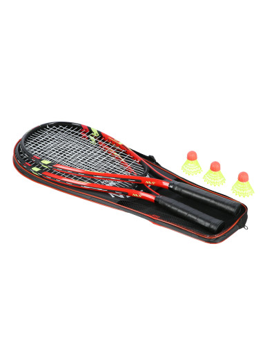 Комплект Crossminton от 2 ракети + пружинни топки + защитен калъф, червен Nils