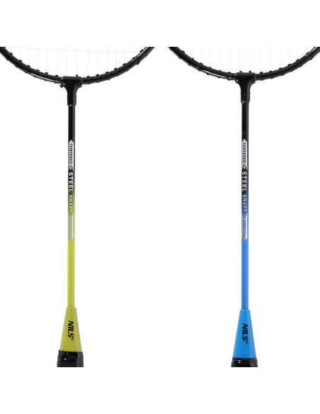 КОМПЛЕКТ STEEL / БАДМИНТОН С 4 ХИЛКИ + 3 КАПАПАНЦИ + МРЕЖА 195x22см + ПРЕДПАЗНО ПОКРИВАНЕ NILS