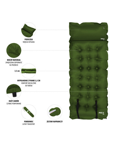 ТЪМНО ЗЕЛЕНА САМОНАДУВАЩА ПОСТЕЛКА NILS CAMP