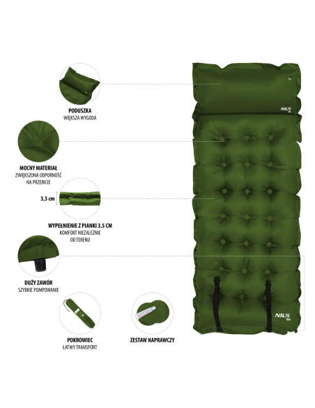 ТЪМНО ЗЕЛЕНА САМОНАДУВАЩА ПОСТЕЛКА NILS CAMP