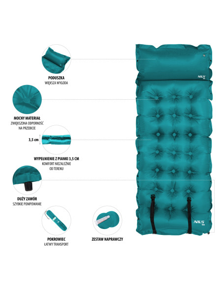Самонадуваща се постелка за деца Nils Camp, морско синя