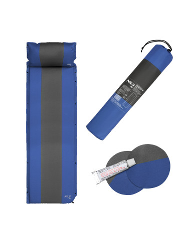 СИНЬО-СИВА САМОНАДУВАЩА ПОСТИЛКА С ВЪЗГЛАВНИЦА NILS CAMP