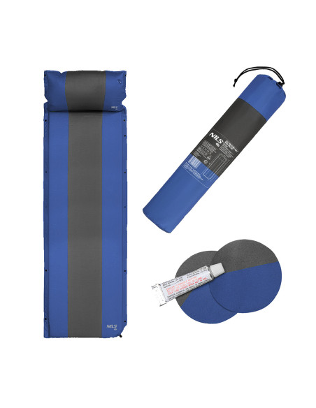 СИНЬО-СИВА САМОНАДУВАЩА ПОСТИЛКА С ВЪЗГЛАВНИЦА NILS CAMP