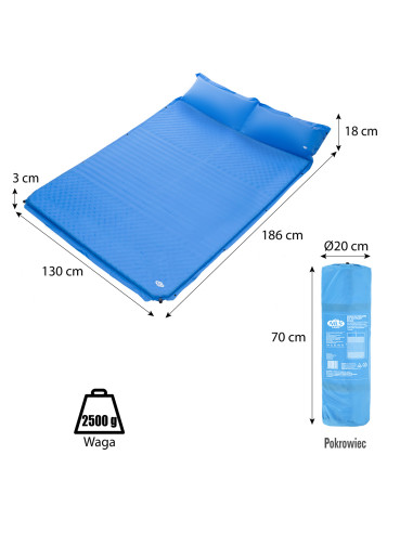 СИНЯ САМОНАДУВАЩА ПОСТИЛКА С ВЪЗГЛАВНИЦА ЗА 2 МЕСТА NILS CAMP