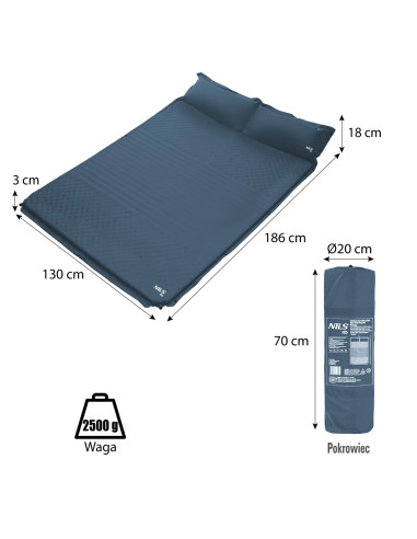 СИВА САМОНУВАЩА СЕ ПОСТЪЛКА С ВЪЗГЛАВНИЦА ЗА 2 ДУШИ NILS CAMP