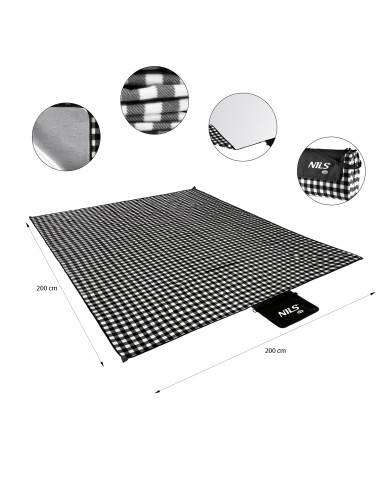 ОДЕЯЛО ЗА ПИКНИК ЧЕРНО-БЯЛО 200×200 СМ PE + ALU NILS CAMP