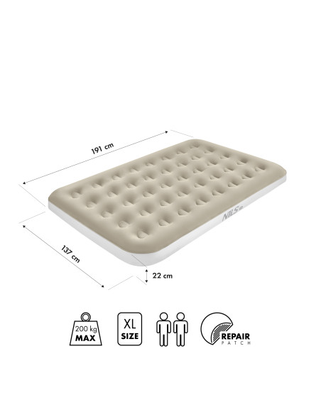 КЕМПИНГ МАТРАК 191Х137Х22 СМ БЕЖОВ NILS CAMP