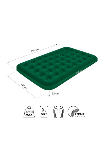 Къмпинг матрак 191 х 137 х 22 см зелен Nils Camp