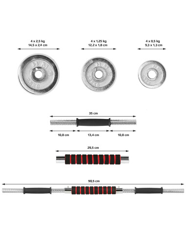 Дъмбели/Щанга в калъф, хромиран, 2х10 кг HMS