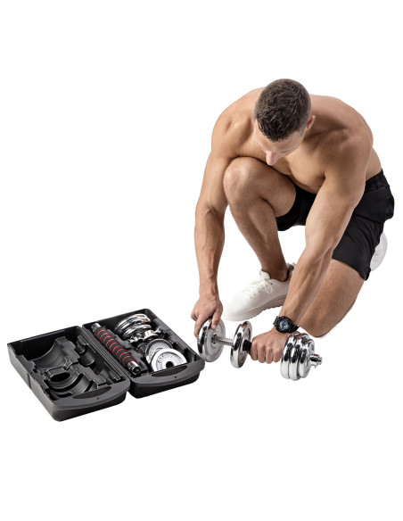 Дъмбели/Щанга в калъф, хромиран, 2х10 кг HMS