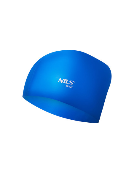 ОБИКНОВЕНА СИНЯ ПЛУВНА ШАПКА ЗА ДЪЛГА КОСА СИЛИКОНОВА NILS AQUA