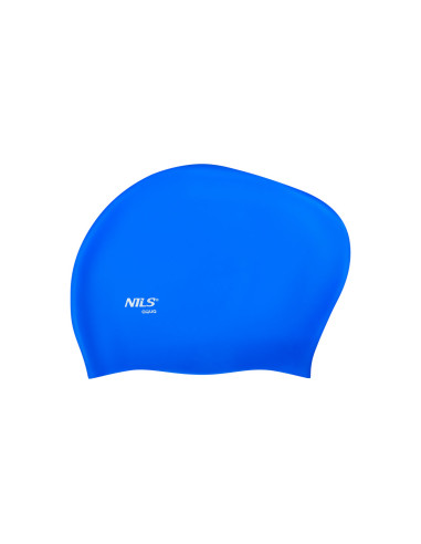 ОБИКНОВЕНА СИНЯ ПЛУВНА ШАПКА ЗА ДЪЛГА КОСА СИЛИКОНОВА NILS AQUA