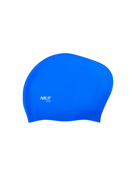 ОБИКНОВЕНА СИНЯ ПЛУВНА ШАПКА ЗА ДЪЛГА КОСА СИЛИКОНОВА NILS AQUA