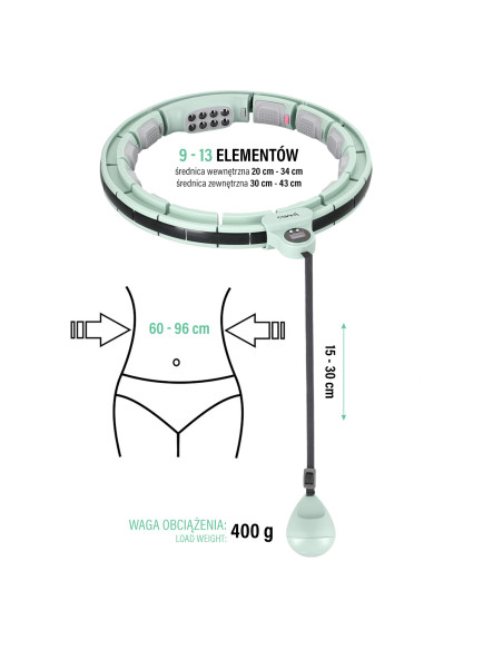 HHM13 HULA HOOP ЗЕЛЕН С МАГНИТИ И БРОЯЧ HMS + КОЛАН ЗА ОТСЛАБВАНЕ BR163 ЧЕРВЕН