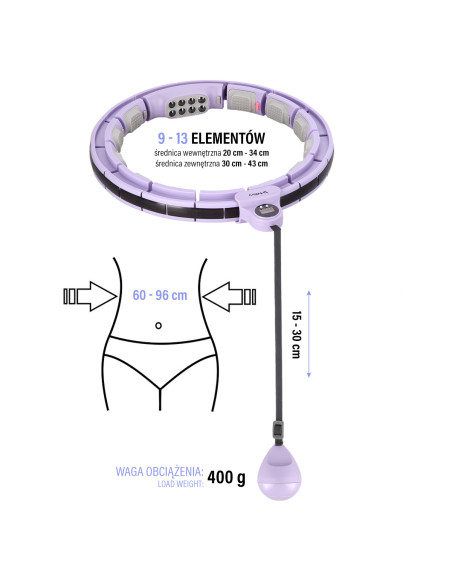 HHM13 HULA HOOP ВИОЛЕТОВ С МАГНИТИ И БРОЯЧ HMS + КОЛАН ЗА ОТСЛАБВАНЕ BR163 ЧЕРЕН