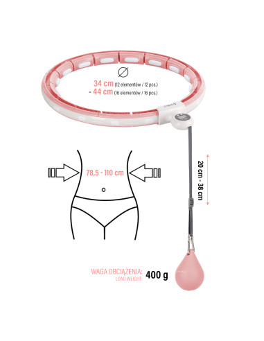 HHM15 HULA HOOP РОЗОВ С МАГНИТИ И БРОЯЧ HMS + КОЛАН ЗА ОТСЛАБВАНЕ BR163 ЧЕРВЕН