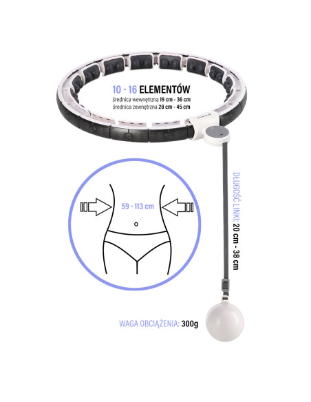 HHM16 HULA HOOP РОЗОВ С МАГНИТИ И БРОЯЧ HMS + КОЛАН ЗА ОТСЛАБВАНЕ BR163 ЧЕРЕН