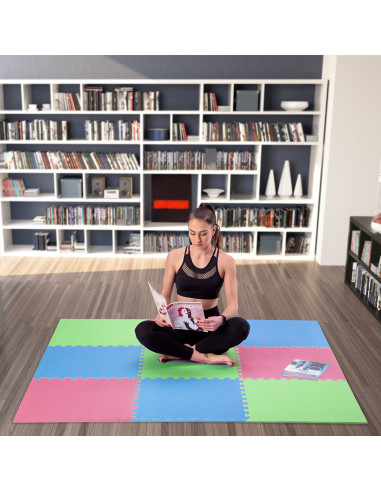 МУЛТИПАКЕТ ЗЕЛЕНО-СИН-ЧЕРВЕН ПЪЗЕЛ ПОДЛОЖКА ПОДЛОЖКА 60x60x1.0 9 бр. ЕДИН ФИТНЕС