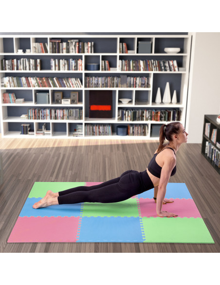 МУЛТИПАКЕТ ЗЕЛЕНО-СИН-ЧЕРВЕН ПЪЗЕЛ ПОДЛОЖКА ПОДЛОЖКА 60x60x1.0 9 бр. ЕДИН ФИТНЕС