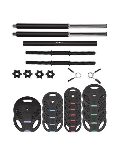 КОМПЛЕКТ (3 ЧАСТИ) ЩАНГИ И ДЪМБЕЛИ 62 КГ HMS