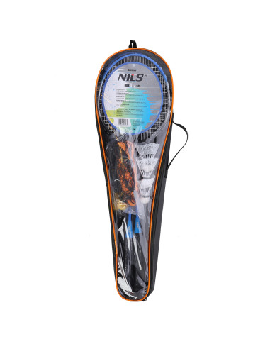 СТОМАНЕЕН КОМПЛЕКТ ЗА БАДМИНТОН С 2 ХИЛКИ + 3 ПЕТНА + МРЕЖА + ПРЕДПАЗНО ПОКРИВАНЕ NILS