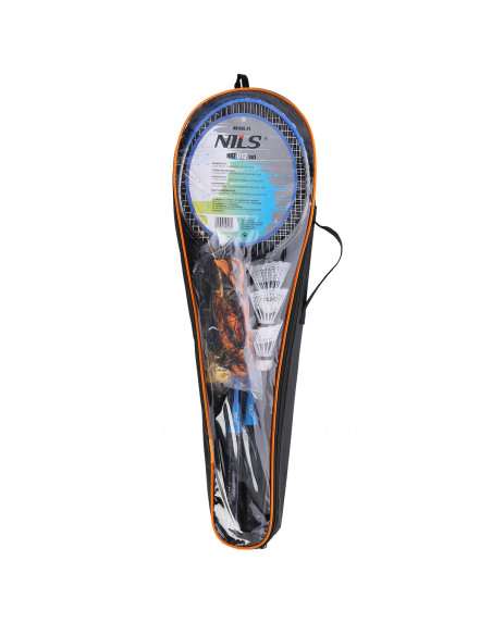 СТОМАНЕЕН КОМПЛЕКТ ЗА БАДМИНТОН С 2 ХИЛКИ + 3 ПЕТНА + МРЕЖА + ПРЕДПАЗНО ПОКРИВАНЕ NILS