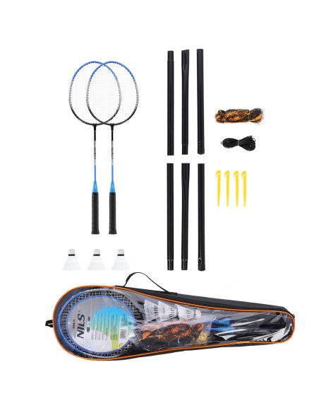 СТОМАНЕЕН КОМПЛЕКТ ЗА БАДМИНТОН С 2 ХИЛКИ + 3 ПЕТНА + МРЕЖА + ПРЕДПАЗНО ПОКРИВАНЕ NILS