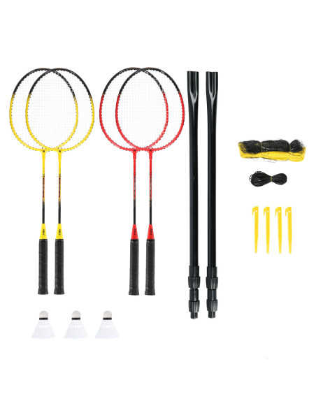 АЛУМИНИЕВ / БАДМИНТОН КОМПЛЕКТ 4 ХИЛКИ + 3 КАПАНЦИ + МРЕЖА 600х60см + ПРЕДПАЗНО ПОКРИВАНЕ NILS